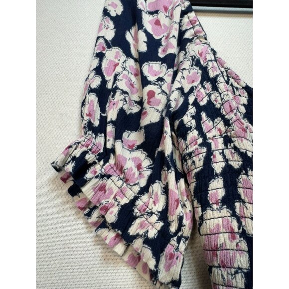 Abercrombie & Fitch Womens Floral Flowy Dress S Navy Pink White Elastic Waist Sm - Picture 9 of 16